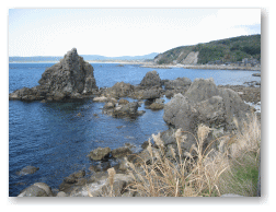 右側の海岸線の風景
